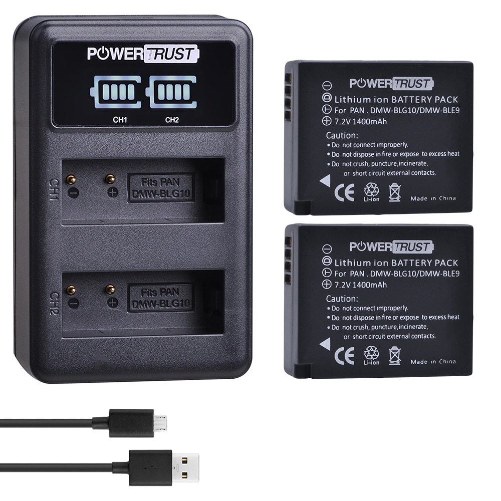 Powertrust DMW-BLG10 1400Mah Dmw BLG10 DMW-BLE9 Batterij + Led Charger Voor Panasonic Lumix DC-ZS80, DC-GX9, DMC-GX80, DMC-GX85