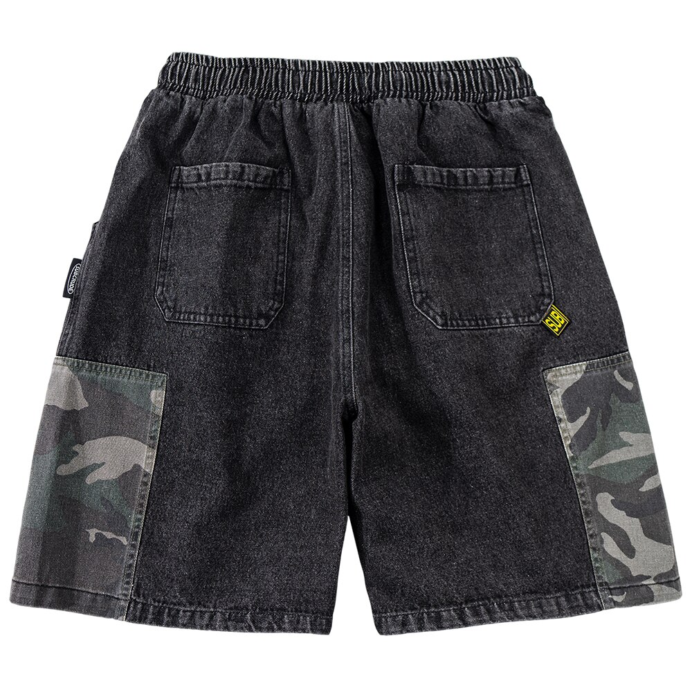Denim Summer Shorts Men Hip Hop Camo Color Block Patchwork Jeans Harajuku Streetwear Casual Harem Knee Length