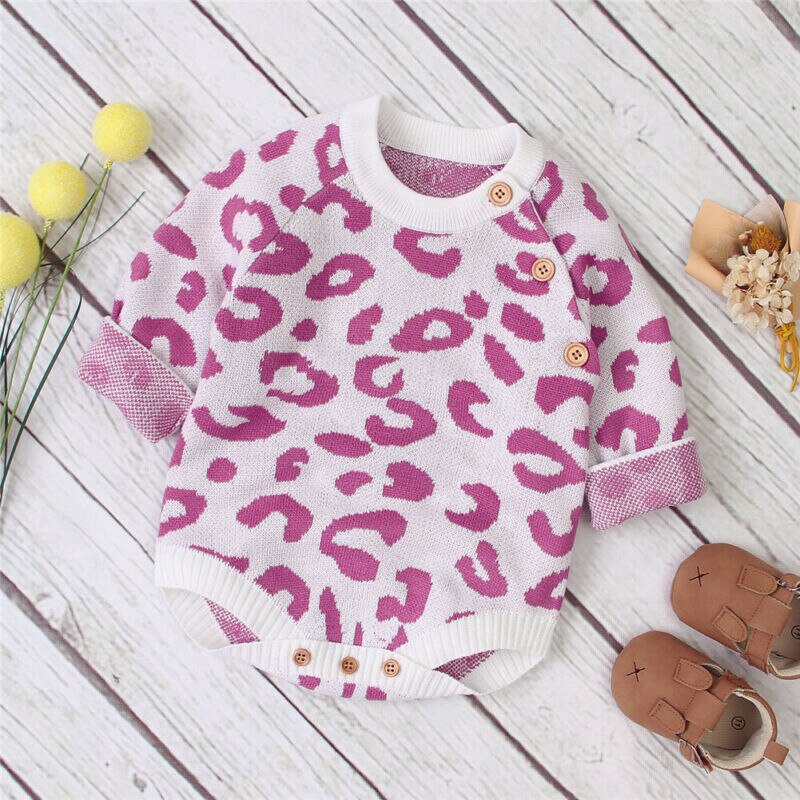 Nyfødt baby dreng pige varmt tøj leopard romper jumpsuit overall outfits 0-18m efterår vinter spædbarn playsuit sweater