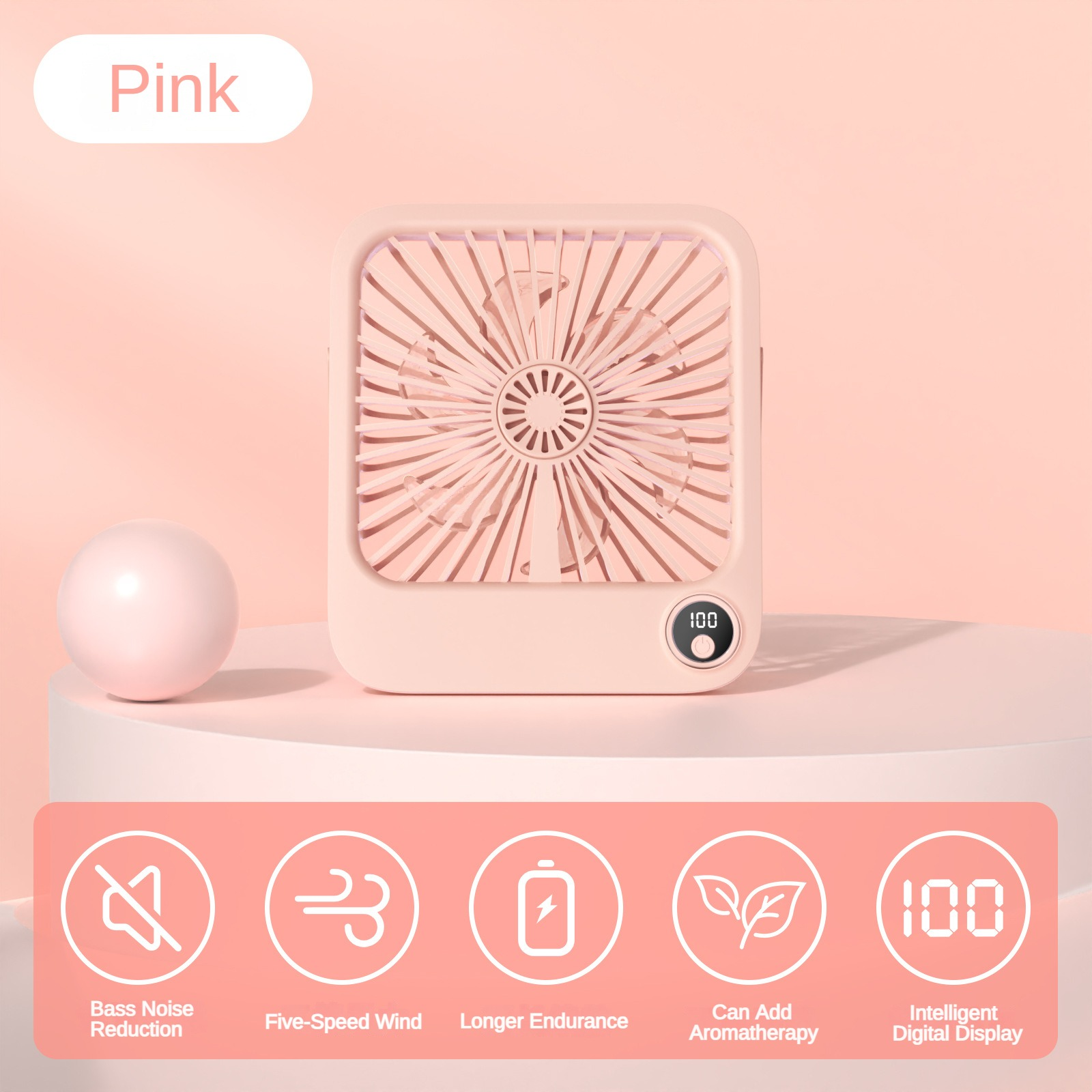 Desktop Kleine Ventilator Draagbare Outdoor Office Usb Opvouwbare Ventilator Digitaal Display Ultra Slanke Ventilator: Roze