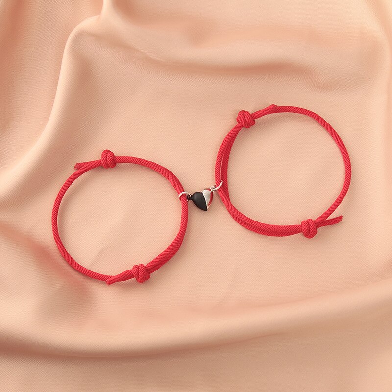 SL102 modisch Schwarz und Weiß Liebe Magnet Mailand Seil Paar Armbänder EIN Paar Freundinnen Armbinde Schmuck: rot Paar