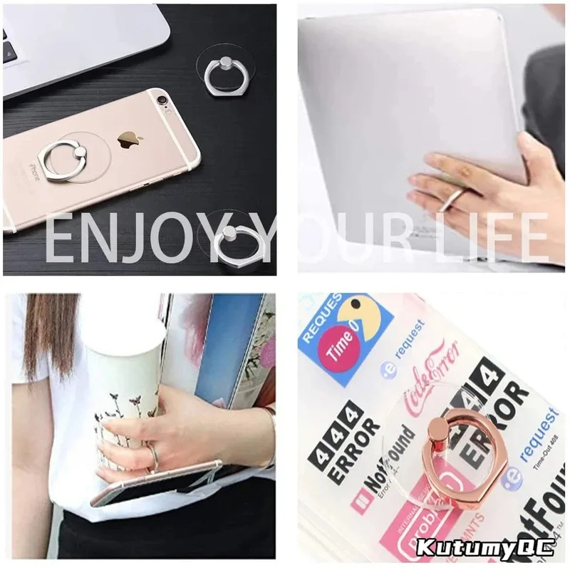 Transparent Cell Phone Ring Holder Stand 360° Degree Rotation Clear Finger Grip Kickstand Compatible iPhones or Phone Case