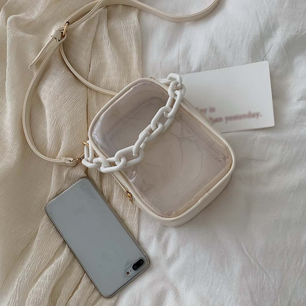 Transparent Crossbody Bag - Clear PVC - Acrylic Chain Strap - Women's Shoulder Handbag