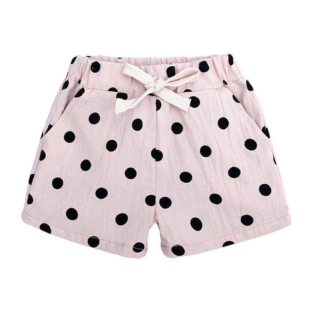 ARLONEET – short en coton à pois pour bébés filles, vêtements de plage, en dentelle, nœud papillon, ample, taille élastique, pantalons courts, été,: BG / 5T