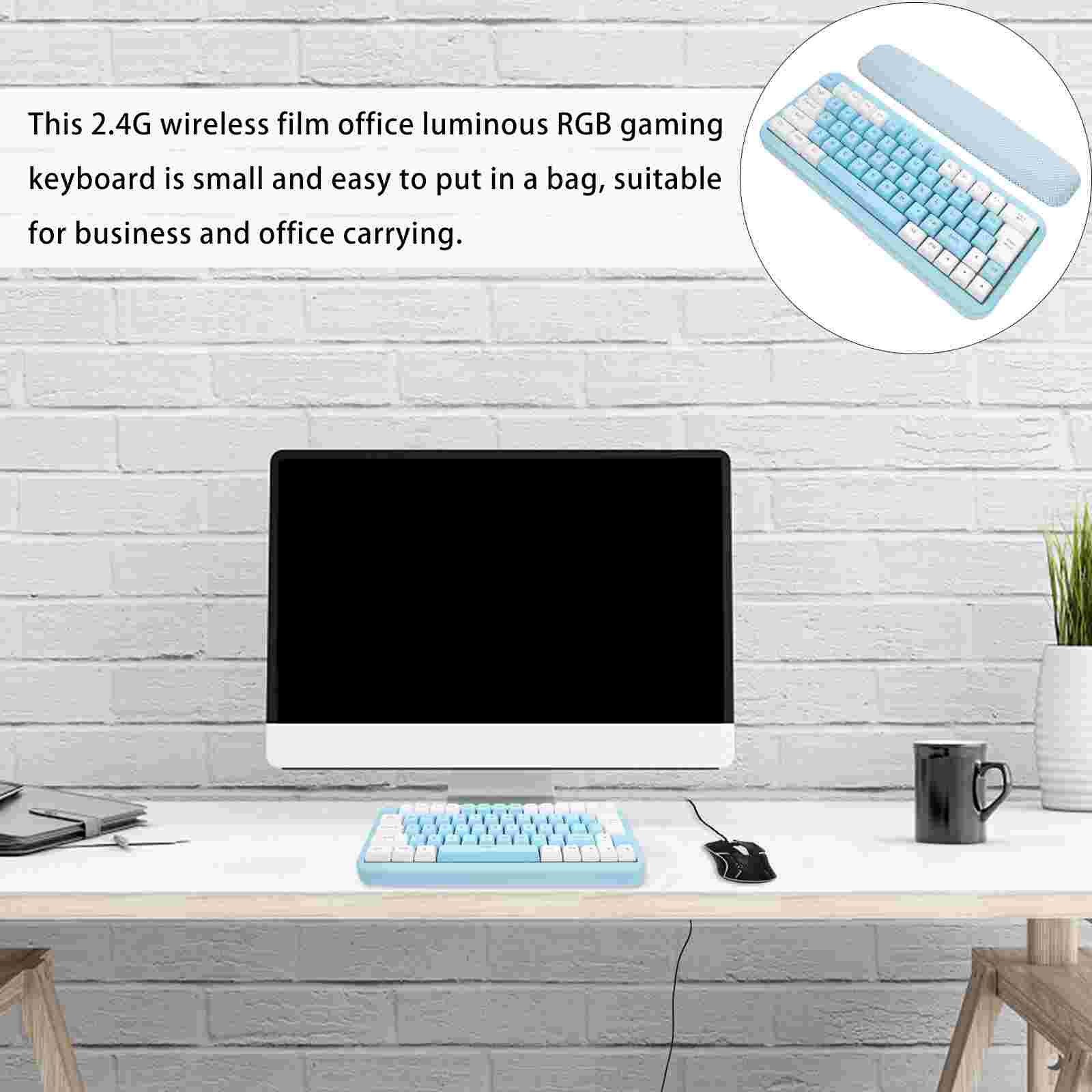 Wireless Keyboard 63-key Membrane Computer Keyboard RGB Lighting Office Keyboard