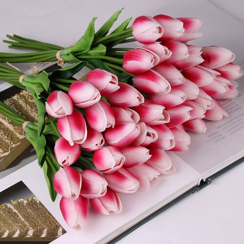 10 stk tulipan kunstig blomst lateks ekte berøringe brudebukett hjem dekorere dekorere kunstige blomster bukett ekte berøringe: D