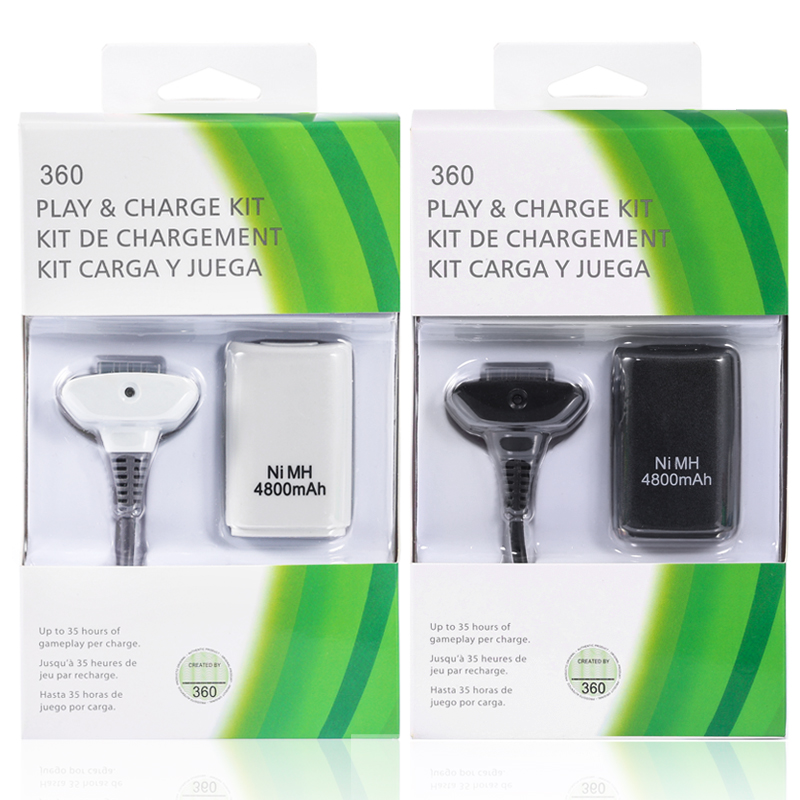 1 set 2 in 1 batteria ricaricabile per gamepad 4800mAh con cavo di ricarica per batteria controller wireless Xbox 360