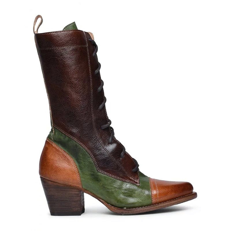 Vinterstøvler kvinder retro sko læderstøvler vintage nitter rund tå snøre midt på læg martin støvler zapatos plus str.