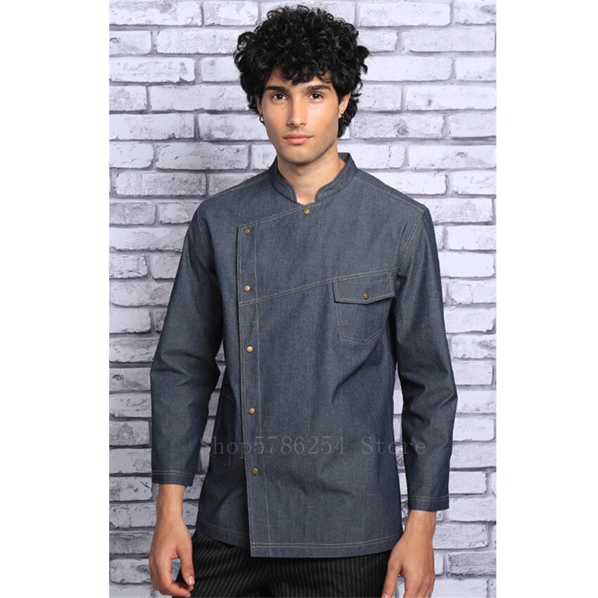 Chaqueta de Chef para hombre y mujer, chaqueta vaquera para restaurante, camarero, ropa de trabajo, uniforme de comida, servicio , abrigo