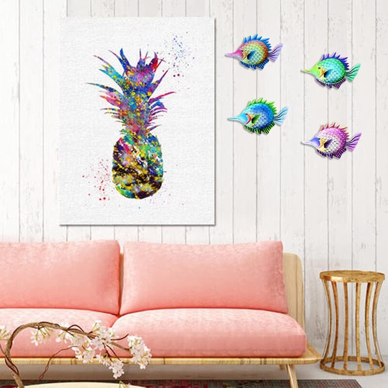 Metal Fish Wall Decor, 4Pcs Metal Fish Outdoor Wall Art Sea Life Art Metal Wall Sculpture Hanging Decor For Garden Decor