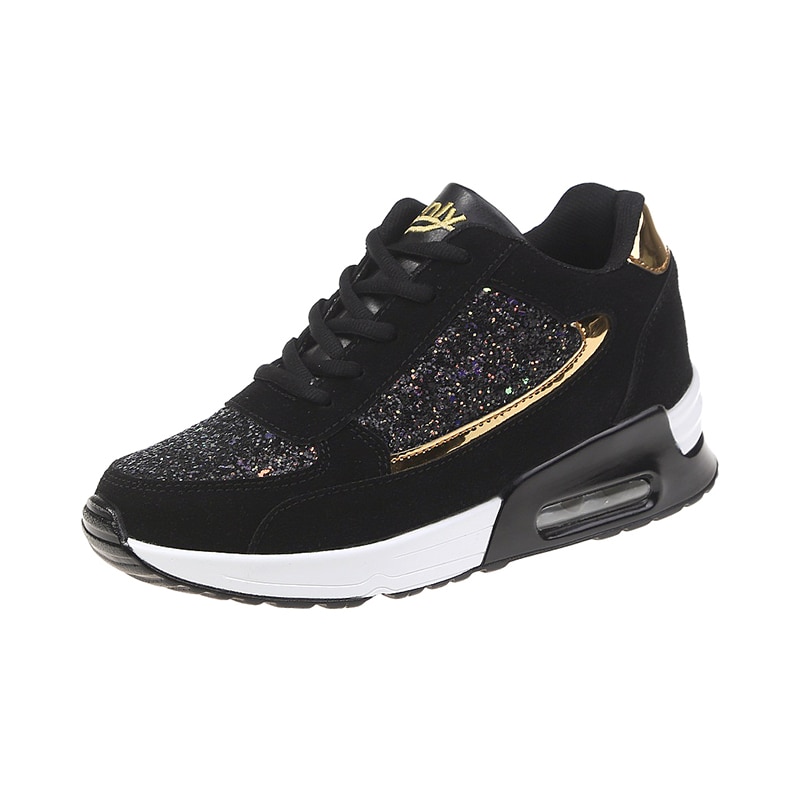 Dam dam wedges sneakers paljetter shake skor tjejer sportskor dam sneakers kvinna sneakers skor svart sko