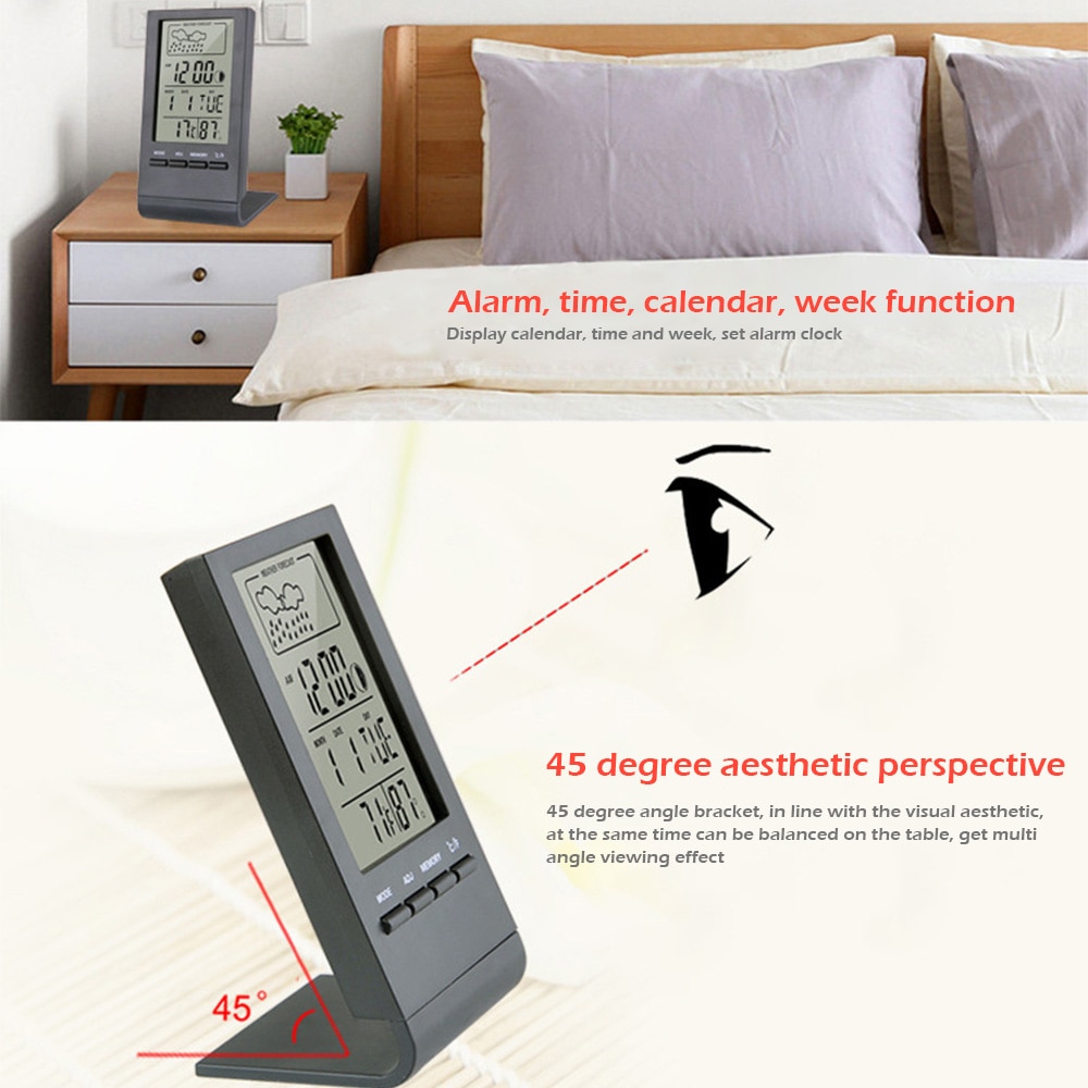 Thermometer Hygrometer Gauge Indicator Automatic Electronic Temperature Humidity Monitor Indoor/Outdoor Weather Station Clock