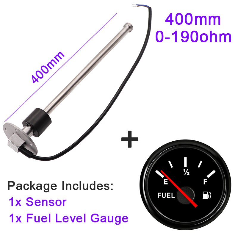 52MM Fuel Level Gauge With Fuel Level Sensor 150MM 175MM 200MM 275MM 350MM 400MM 0-190ohm Oil Liquid Tank Fuel Level Indicator: 400mm Sensor BN