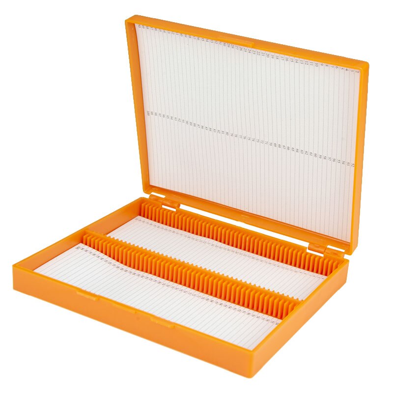 Caja de portaobjetos de plástico para microscopio, estuche de almacenamiento de portaobjetos patológicos, 100 Uds.