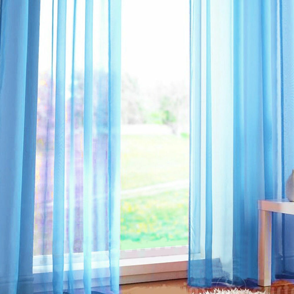 1pc Tulle Door Window Curtain Modern Voile Pure Color Drape Panel Sheer Scarf Valances Room Curtains For Bedroom Living Room: Blue