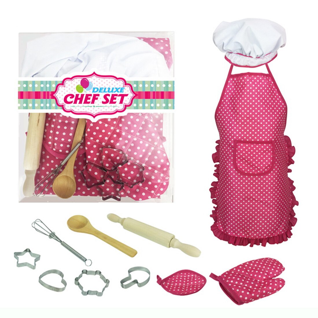 11Pcs/set Pretend & Play Emulational Baking Toy Kit DIY Pastry Baker Tool Apron Set for Children 2 Colors: Pink