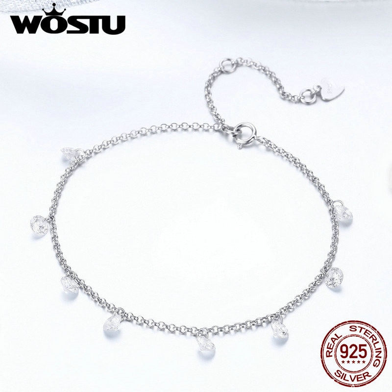 Wostu nova marca real 925 sterling silver minimalismo ajustável pulseiras de corrente para mulheres jóias finas presentes aniversário cqb103