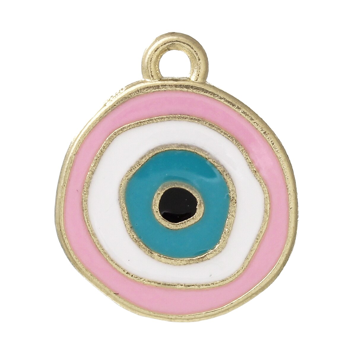 DoreenBeads-Colgante de esmalte tallado, colgante redondo, luz dorada Multicolor, Ojo del mal, 24mm x 20mm-23mm x 19mm ,5 unidades,