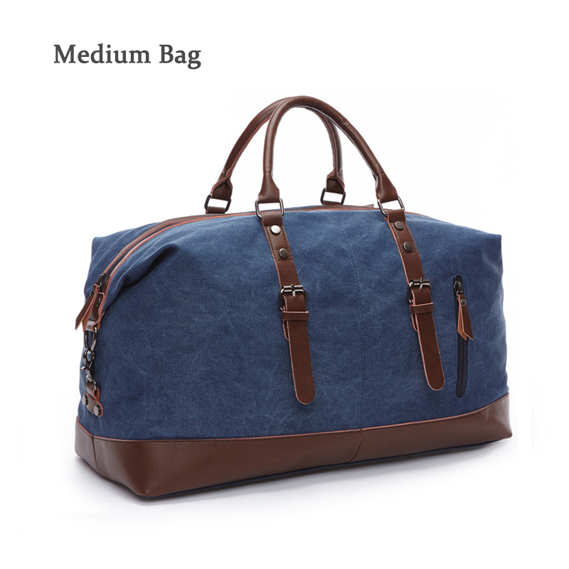 Bolso de viaje de lona de para hombre y mujer, bolsa de equipaje de viaje de gran capacidad, informal, Vintage, para fin de semana: Blue  Medium