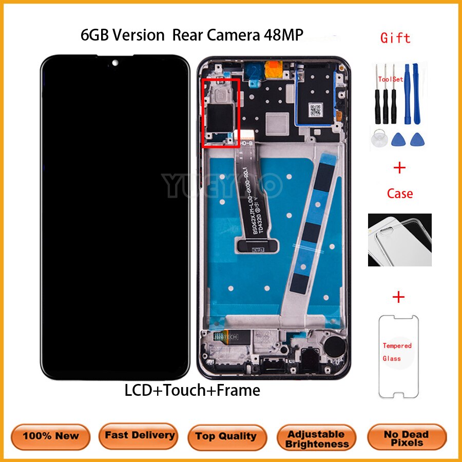 Oryginalny wyświetlacz LCD z ramką robić HUAWEI P30 Lite wyświetlacz LCD ekran Digitizer zgromadzenie dla HUAWEI P30 Lite ekran Nova 4e zniszczyć-LX1 LX2: 6GB WithFrame czarny