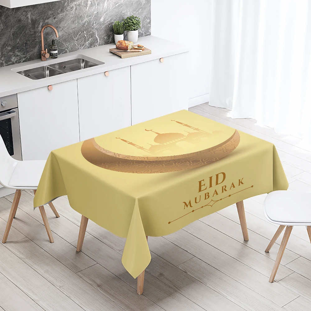 Eid Haupt dekoration Tischdecke Ramadan arabische Kalligraphie muslimische dekorative Tischdecke wasserdicht und schmutz abweisend: Schwarz / 132*132cm