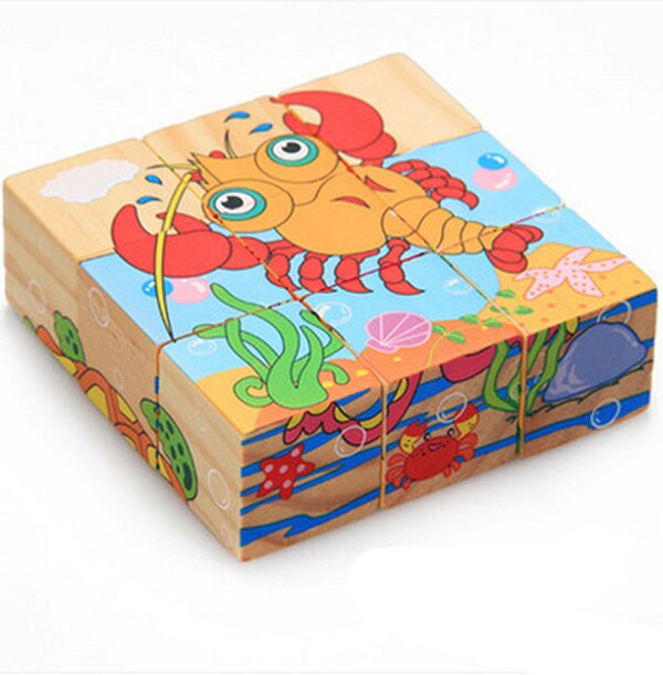 Woodne a Sei faccia Pittura Puzzle di 3D Edificio di mattoni Educativi Per Bambini Animale Del Fumetto Delle Ragazze Dei Ragazzi Del Bambino Giocattoli Per Bambini del Regalo Nuovo d20: Sea Animal