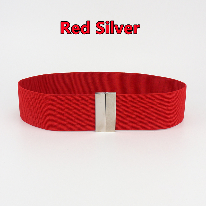 Cinturones anchos con banda elástica para mujer, cinturón sencillo para abrigo, hebilla femenina, correa negra, accesorios de decoración para vestido: Plata