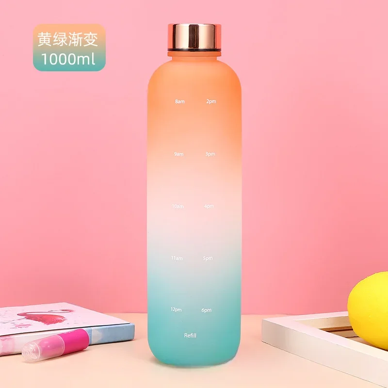 1L Waterfles met Tijdstempel BPA Gratis Herbruikbare Fitness Sport Outdoor Reizen Lekvrij Water Cup Frosted Ketel: MULTI