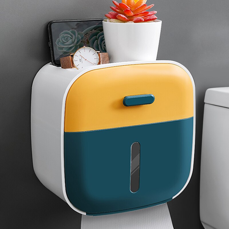Wc Tissue Box Toiletrolhouder Opbergdoos Rack Rree Perforatie Creatieve Pompen Box Waterdichte Badkamer Accessoires: Blue