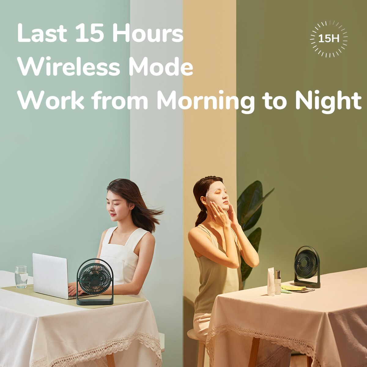 JISULIFE Table Fan Mini USB Strong Wind Rechargeable Desk Fans Wireless 4000mAH with 4 gear Wind Speed 270 Degree Rotata