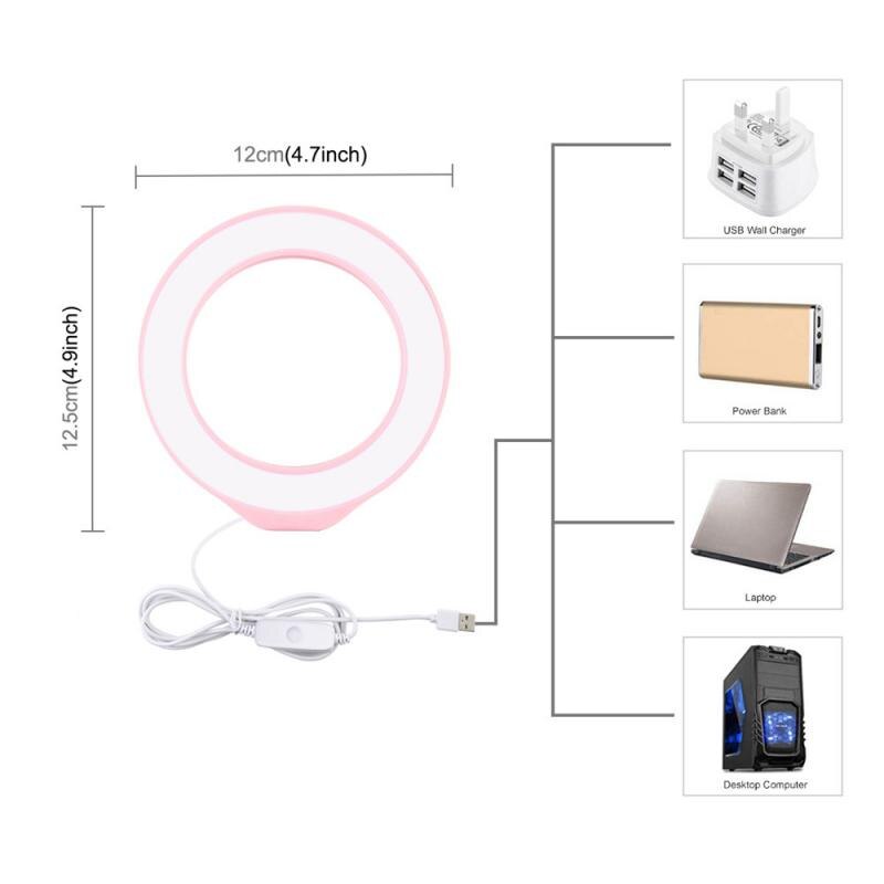 Anillo de luz LED para selfies de 4,7 pulgadas, 12cm, anillo de luz USB, lámpara para Vlogging, luces para vídeo y fotografía, para maquillaje