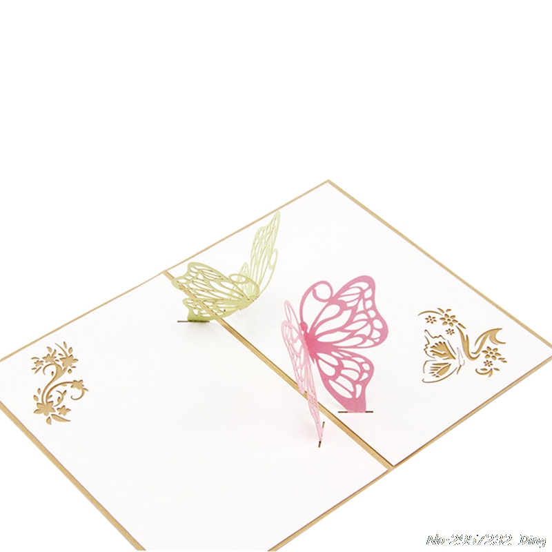 3D Pop Up 2 Butterfly Greeting Cards Christmas Birthday Valentine Invitation