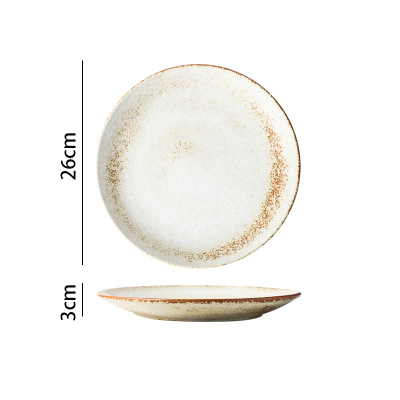 Vintage Ceramic Dinner Plate Home High-end Tableware Steak Plates and Bowls Dessert Dishes Breakfast Dish Milk Mug: F-26x3cm