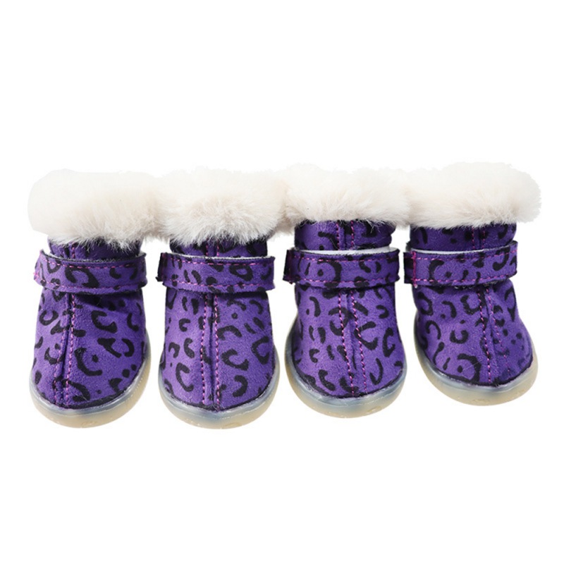 4 Stuks Leopard Gedrukt Hond Booties Zachte Gevlokt Pet Sneeuw Boot Winter Antislip Warm Kleine Hond Schoenen Voor teddy Bichon: Z / 3