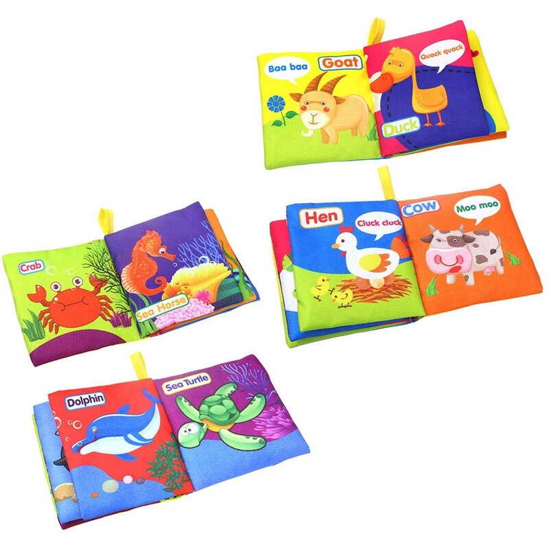 8x Baby Eerste Niet Giftig Zachte Doek Boek Set Crinkle, multicolor & 1x Baby Bal Kleurrijke Zintuiglijke Bal Speelgoed Zachte Ring Bell