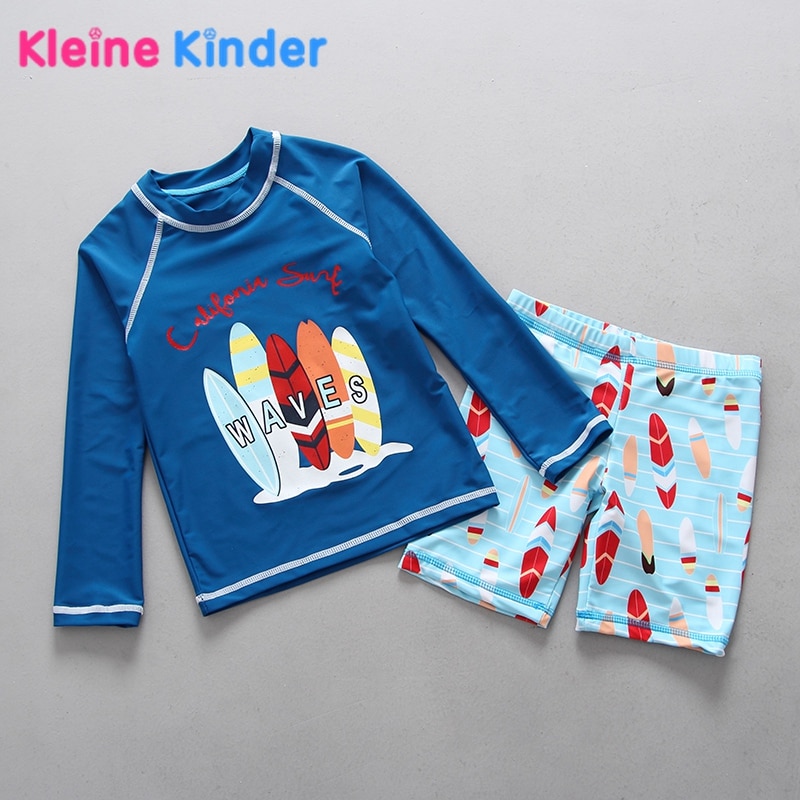 Children's Swimwear Boy Two Piece Long Sleeve Swimsuit Child Protection Bathing Clothes Swimming Suit for Boys Rashguard Toddler