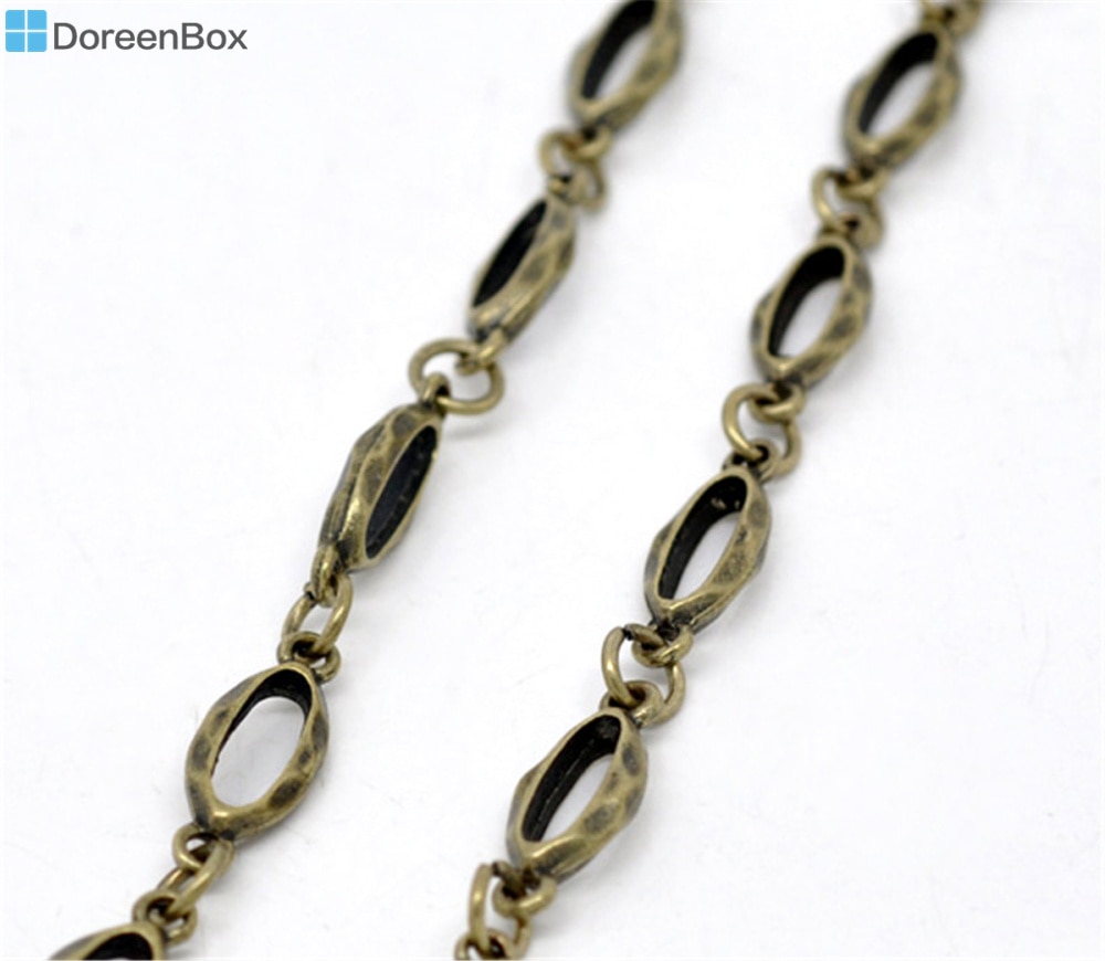 1M Doreen Box Links-Opened Chains Alloy Oval Bronze Silver Color For DIY Necklace Bracelet Jewelry Making Findings