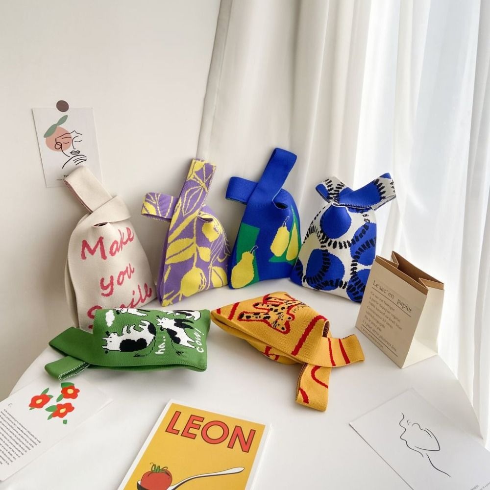 Katten Gebreide Handtas Mode Gebreide Handgemaakte Boodschappentassen Met Hoge Capaciteit Knoop Pols Tas Meisjes