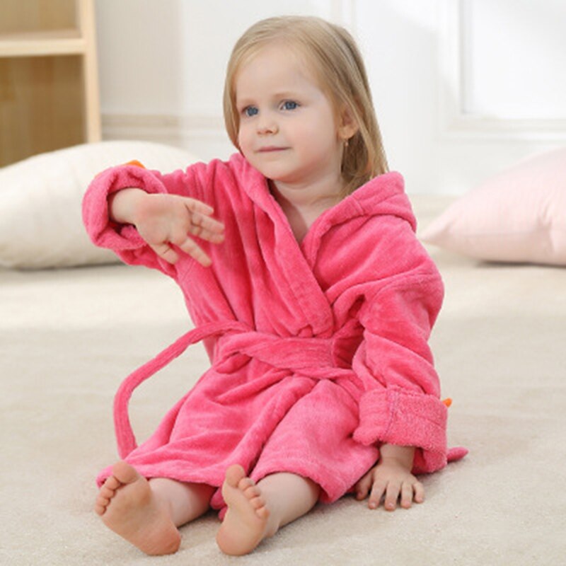 Peignoir douche enfant automne hiver enfants vêtements bébé filles dessin animé douche vêtements flanelle chemise de nuit enfants garçons sommeil pyjamas: rose red / L(4-6T)