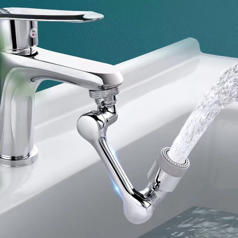 Rotatif à 1080° Robinet d'extension Tête de pulvérisation Buse de robinet d'eau Universel Robinet de salle de bain Extension de l'aérateur adaptateur 2 modes de pulvérisation: WHITE