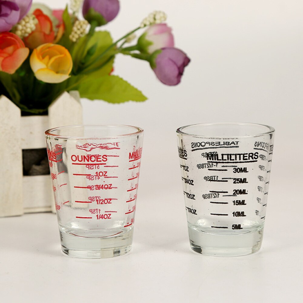 30ML Glass Measuring Cup Espresso Shot Glass Liquid Glass Ounce Cup with Scale Kitchen Measure Tool Supplies (Black)