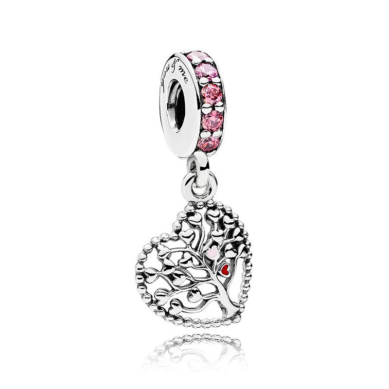 Pandora sparkling rosa & azul cristal disco coração árvore da família pingente contas 925 prata esterlina encantos caber pulseira jóias diy: 12