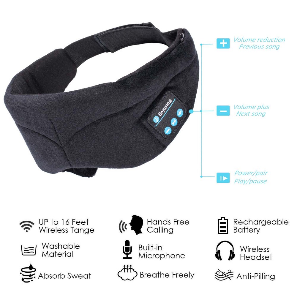 JINSERTA Bluetooth Headphone Sleeping Eye Mask Wireless Music Bluetooth Sleep Eye Shades Headset Support Handsfree Washable