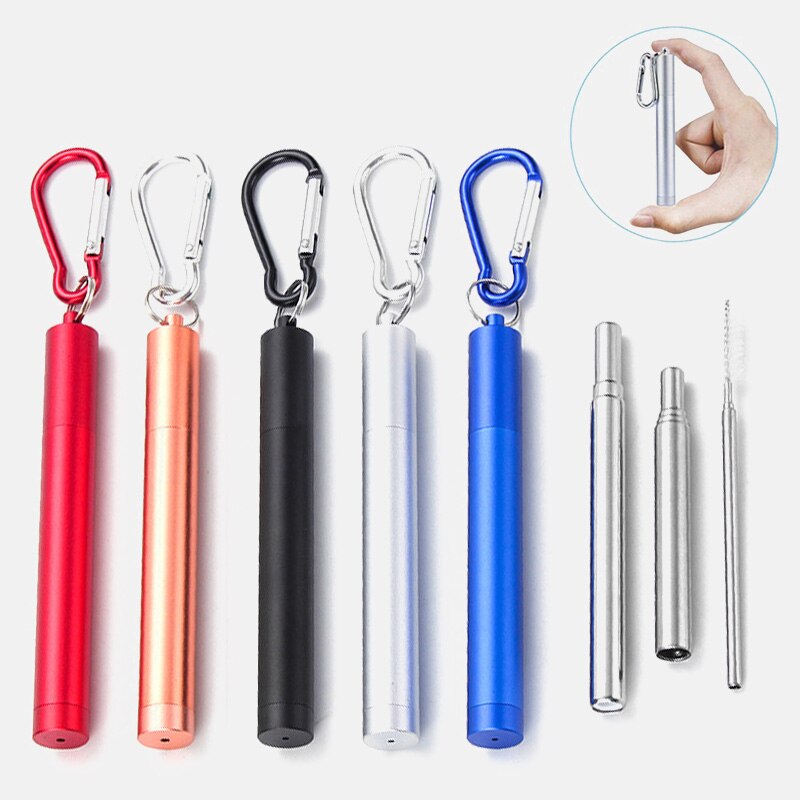 18/10 Reusable Telescopic Drinking Straw Portable straw For Travel Collapsible Metal Drinking Straw With Brush Stainless Steel