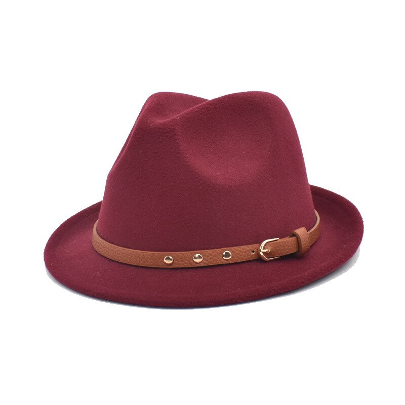 Casquette de Jazz pour homme, chapeau solide, Vintage, en feutre, collection automne et hiver: Red wine