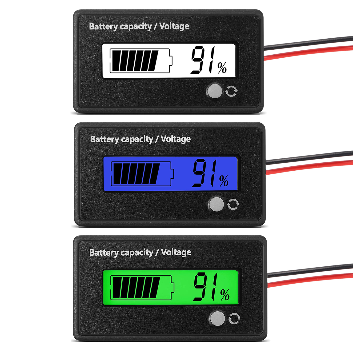 DC 12V 24V 36V 48V 72V Battery Capacity Voltage Meter with Alarm, Battery Capacity Gauge Indicator, Battery Indicator Monitors