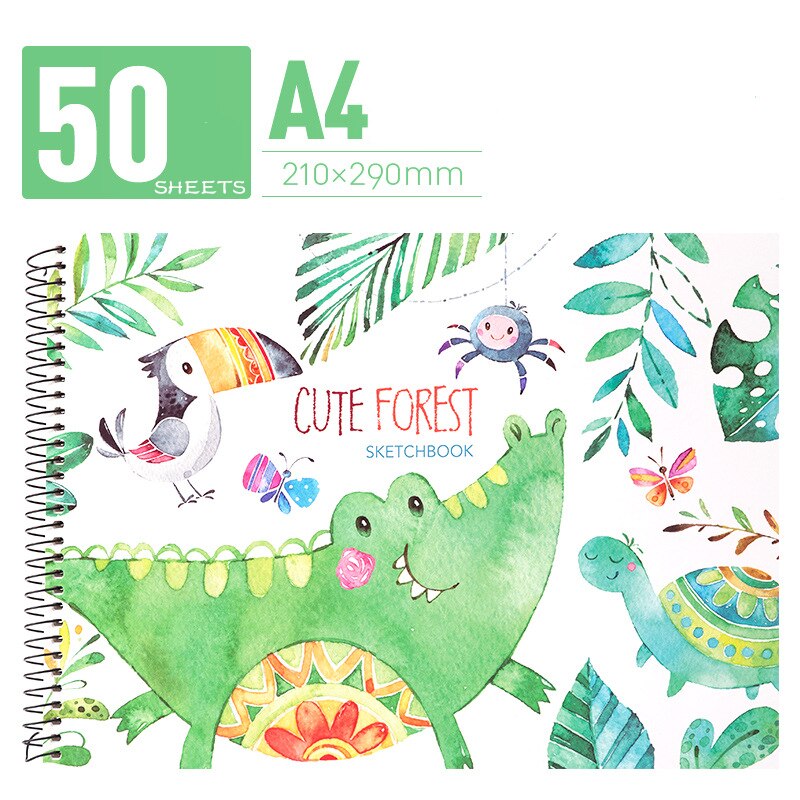 Yisuremia Kawaii 50 Sheets A4 Coil SketchBook Art Drawing Painting Template Graffiti Sketch Books School Office Art Supplies: crocodile