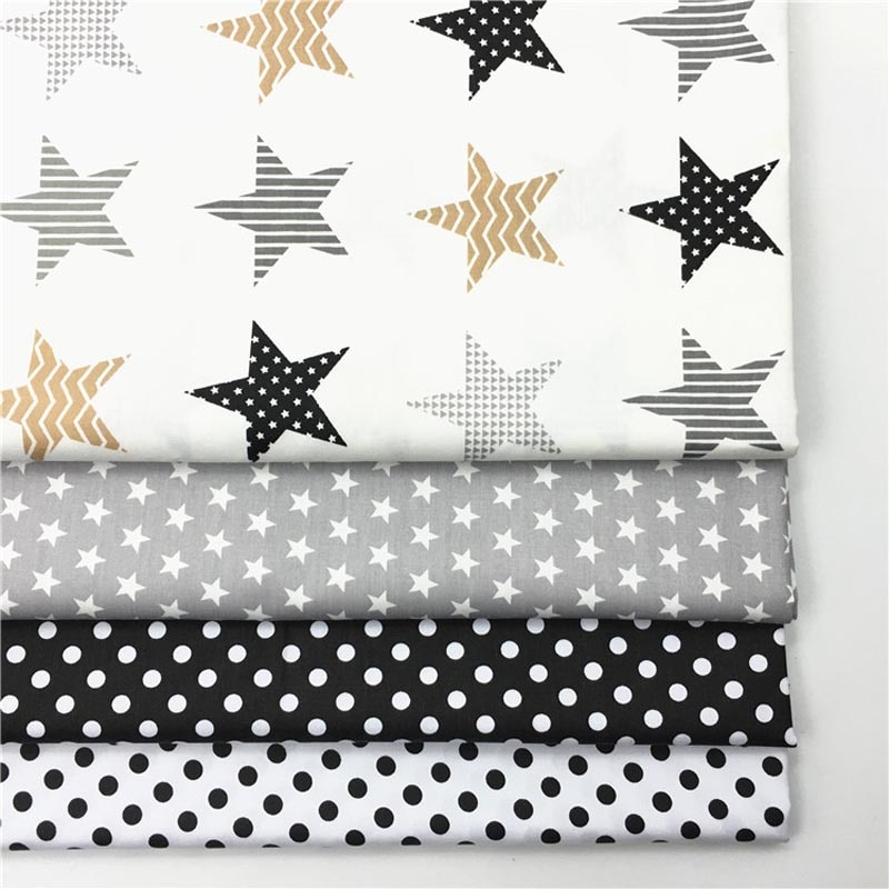 100% cotton twill textile black gray stars black white polka dot 0.8cm fabrics for DIY bedding handwork quilting patchwork craft