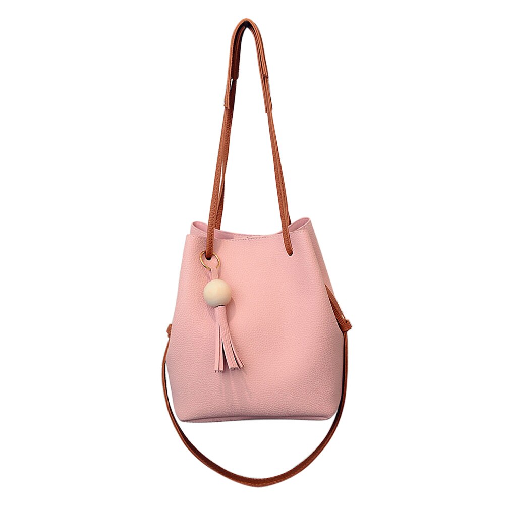 Vrouwen Pu Lederen Emmer Schoudertas Met Kleine Handtas Messenger Satchel Bag SEC88: Roze