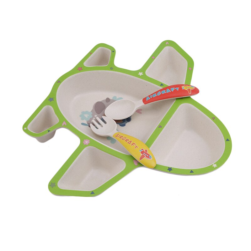 1 sæt palle + gaffel + ske baby service fly keramik baby lære retter babymad middagstallerkener